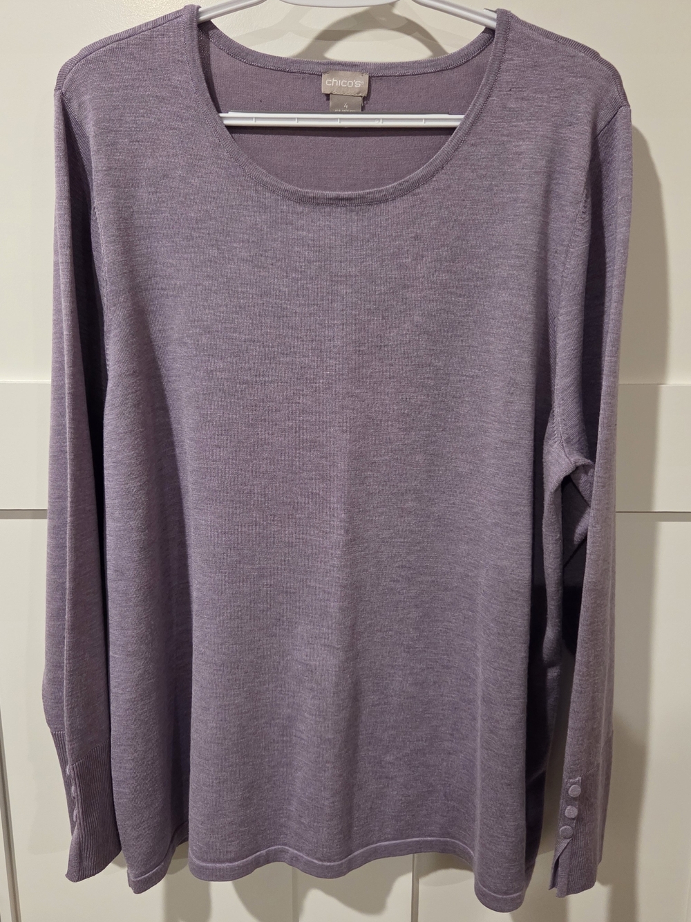 Chico's Lavender Long-Sleeve Scoop Neck Top Chico's Size 4 - Picture 2 of 7